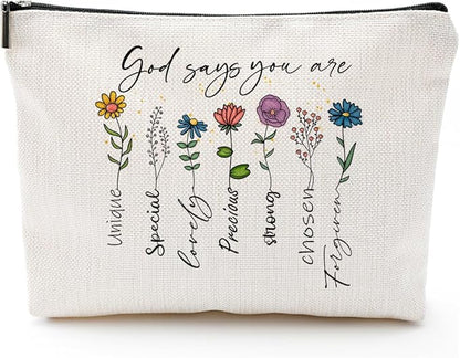 God Says You Are...Christian Gift for Women Inspirational Bible Verse Cosmetic Bags with Zipper Motivational Religious Travel Pouch for Women, Mother, Sister