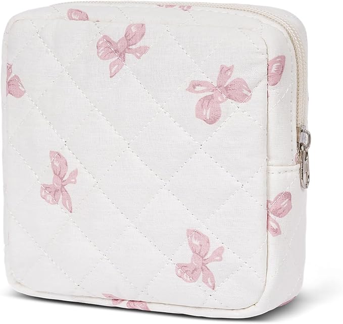 Small Makeup Bag for Purse,Quilted Cosmetic Pouch, Mini Make up Bags with Compartments Inside, Cute Cosmetic Organizer for Women, Travel Toiletry Bag