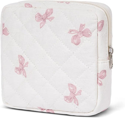 Small Makeup Bag for Purse,Quilted Cosmetic Pouch, Mini Make up Bags with Compartments Inside, Cute Cosmetic Organizer for Women, Travel Toiletry Bag