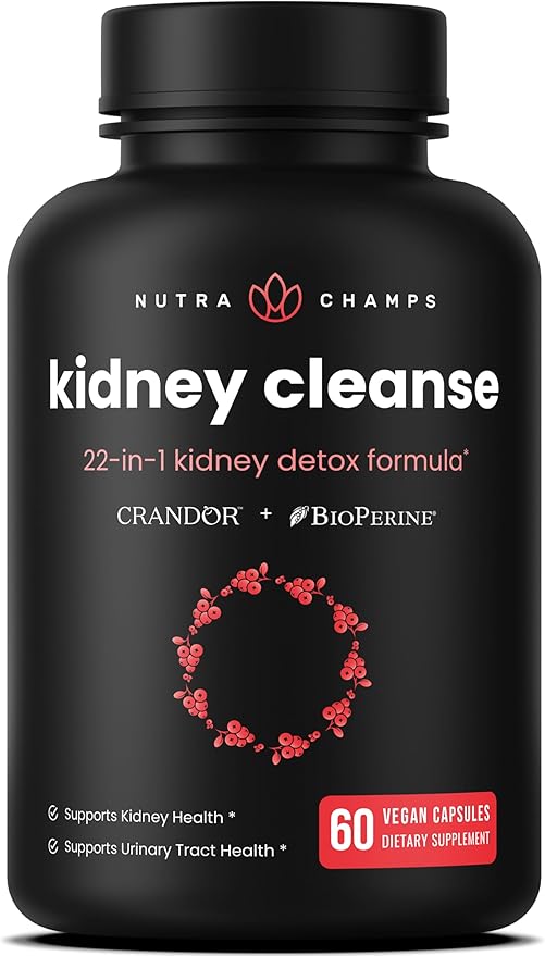Kidney Cleanse Detox & Repair | 22-In-1 Kidney Health Supplement | Extra Strength 50:1 Cranberry Extract with Bioperine for Increased Absorption | Kidney & Urinary Tract Support & Flush Formula
