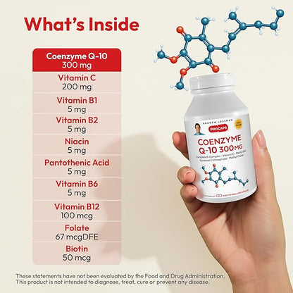 Andrew Lessman Coenzyme Q-10 300 mg 60 Capsules – Essential for Energy Production and Optimum Key Organ Function, Anti-Oxidant Support, Depleted by Aging, Plus B-Complex. Easy to Swallow Capsules