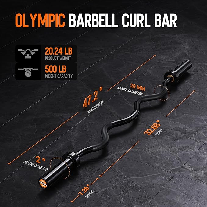 Olympic EZ Curl Barbell Bar 47" EZ 2 Inch 2 Spring