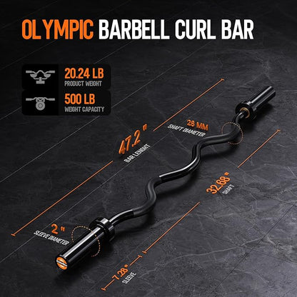 Olympic EZ Curl Barbell Bar 47" EZ 2 Inch 2 Spring