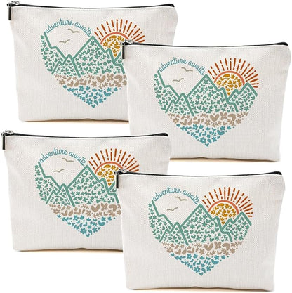 4pcs Camping Gifts for Women Makeup Bag, Travel Essential Cosmetic Bag Camping Essentials Birthday Gifts for Women Female Girls Sister BFF, Outdooor Enthusiasts Toiletry Bags