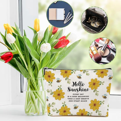 Sunshine Gifts for Women Makeup Bag Inspirational Cosmetic Bag Motivational Gifts for Women Girls Friend Niece Daughter Travel Organizer Zipper Pouch Graduation Birthday Friendship Gifts
