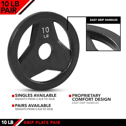 JFIT Olympic 2" Cast Iron Grip Plate OR 2" Rubber Bumper Plates for Barbell - Singles OR Pairs - 6 Weights Available (2.5lbs to 45lbs) Plates for Strength Training, Weightlifting, Bodybuilding