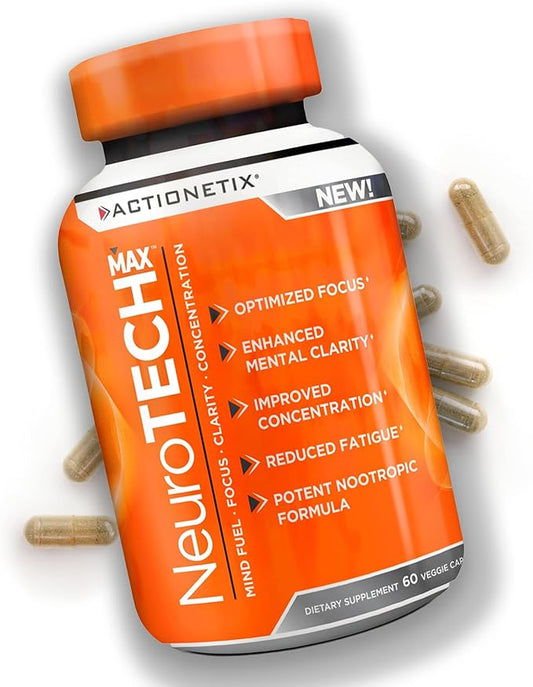 NeuroTech MAX Brain Supplements for Memory and Focus, Caffeine Free Nootropic Brain Supplement, Rich Brain Supplements with DMAE, Bacopa, Huperzine for Atheletic Performance