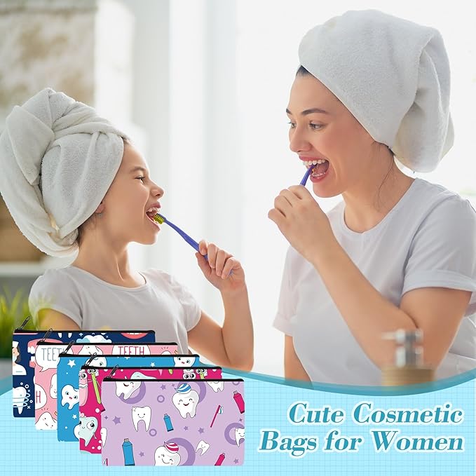 Reginary 20 Pieces Teeth Makeup Bag Teeth Cosmetic Bag for Nurse Women Dental Dentist Gift Makeup Pouch with Zipper Dental Assistant Accessories Toiletry, 7 x 4.3 Inches