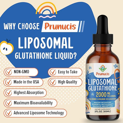 2000MG Liposomal Glutathione Liquid, 98% Absorption, Glutathione Liquid Supplement, Active Form L- Glutathione, Powerful Antioxidant Non-GMO for Immune System, Aging Defense, Detox, 2 FL.OZ