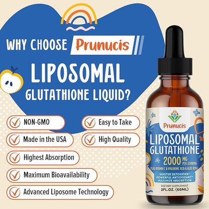 2000MG Liposomal Glutathione Liquid, 98% Absorption, Glutathione Liquid Supplement, Active Form L- Glutathione, Powerful Antioxidant Non-GMO for Immune System, Aging Defense, Detox, 12 FL.OZ