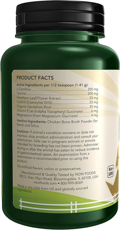 NOW Foods Pet Health, Cardiovascular Support Supplement, Formulated for Cats & Dogs, NASC Certified, Powder, 4.5-Ounce