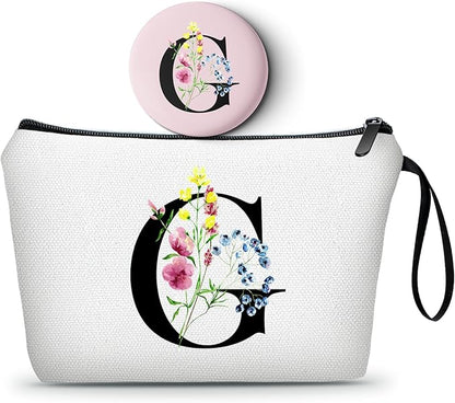 SEAMOON Women Birthday Unique Initial Funny Gifts for Teenage Girl Sister Friends Bridesmaid Personalized Travel Make up Cosmetic Bag with Mirror Valentines Mothers Day Christmas Graduation G