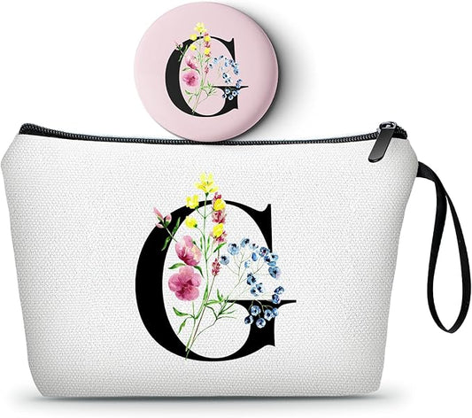 SEAMOON Women Birthday Unique Initial Funny Gifts for Teenage Girl Sister Friends Bridesmaid Personalized Travel Make up Cosmetic Bag with Mirror Valentines Mothers Day Christmas Graduation G