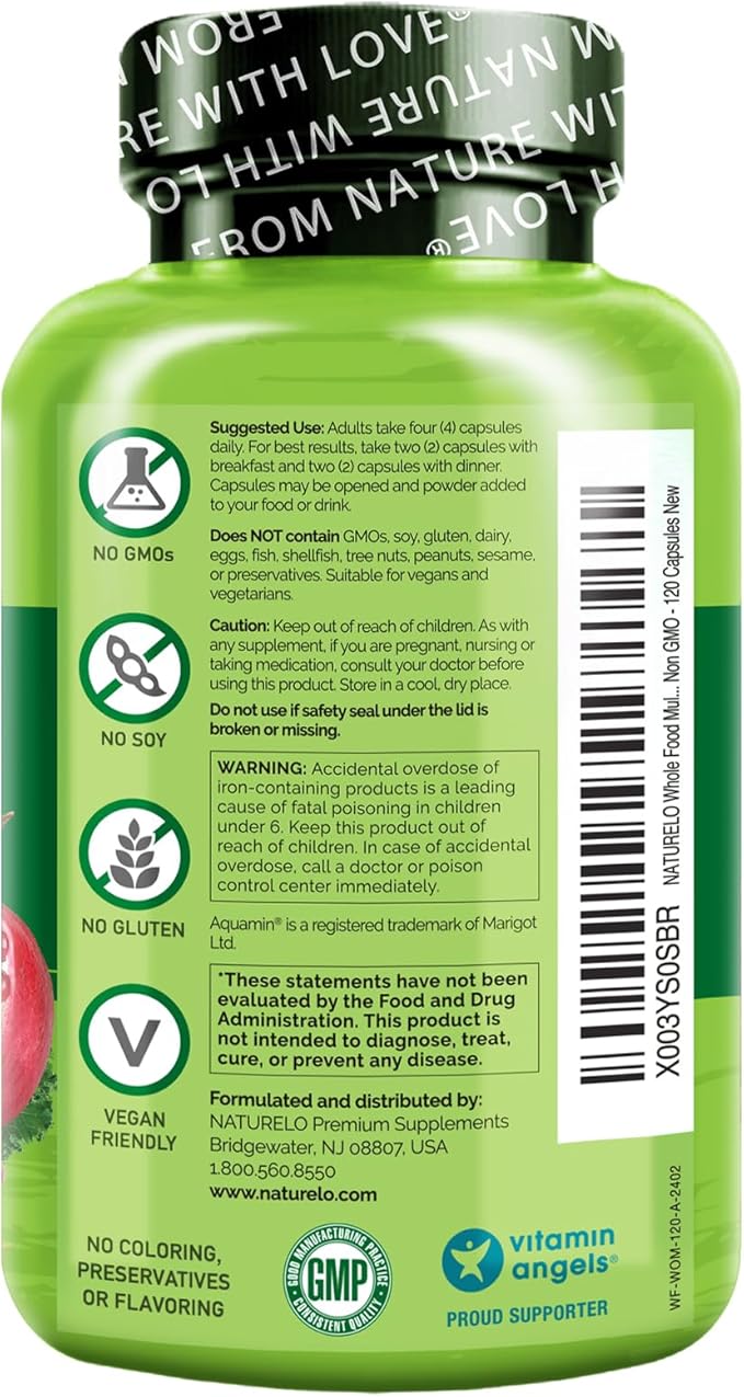 NATURELO Whole Food Multivitamin for Women - with Vitamins, Minerals, & Organic Extracts - Supplement for Energy and Heart Health - Vegan - Non GMO - 120 Capsules