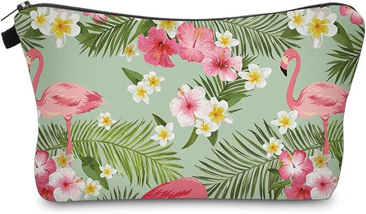 Cute Travel Makeup Bag Cosmetic Bag Small Pouch Gift for Women (Tropical Flamingo)