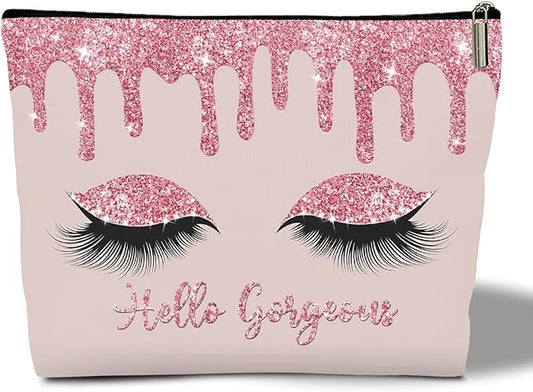 Makeup Bag - Hello Gorgeous, Inspirational Gift for Her, Women, Girl, Sister, Friend, Mom, Coworker, Glitters Eyeshadows Makeup Bag Purse, Toiletry Makeup Bag Pouch Travel Accessories -14