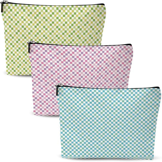 3pcs Cosmetic Bags for Women Makeup Bag, Bachelorette Party Favors Christmas Birthday Friendship Gifts for Women Girls Best Friends Bestie Travel Toiletry Bag Skin Care Bag, Blue Purple Green Plaid