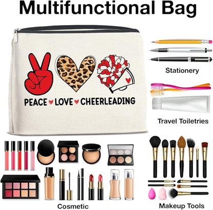 Cheerleading Gifts Makeup Bag Funny Team Gifts for Women Friends Girl Cosmetic Bag Peace Love Zipper Makeup Pouch Gift