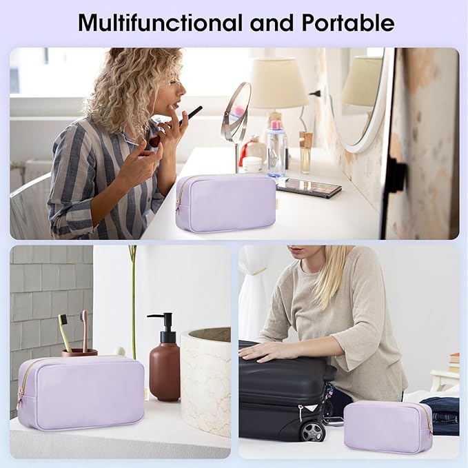 Wandering Nature Makeup Bag for Purse Cosmetic Bags for Women Make Up Organizer Travel Pouch Pencil Case with Slip-in Pockets Vegan Leather,Patent Pending