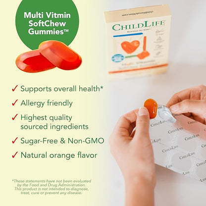 CHILDLIFE ESSENTIALS Kids Multivitamin SoftChew Gummies - Kids Vitamins, Multivitamin for Kids, Multivitamin Gummies, Toddler Vitamins, Kids Chewable Vitamin, Sugar Free - Natural Orange, 27 Tablets