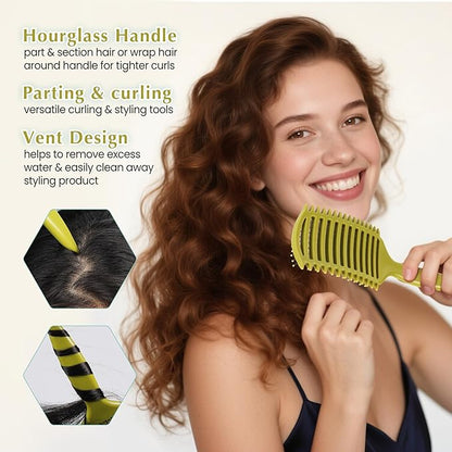 Curl Defining Brush, Vented Curly Hair Brush for Effortlessly Detangling Shaping and Defining Women's Men's Curls on All Wet or Dry Hair Types, Reduces Frizz (Matcha Green)