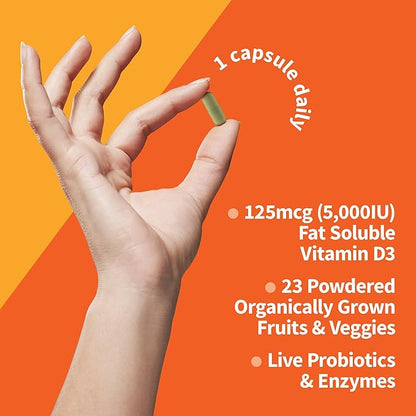 Garden of Life Vitamin D, Vitamin Code Raw D3, Vitamin D 5,000 IU, Raw Whole Food Vitamin D Supplements with Chlorella, Fruit, Veggies & Probiotics for Bone & Immune Health. 60 Vegetarian Capsules