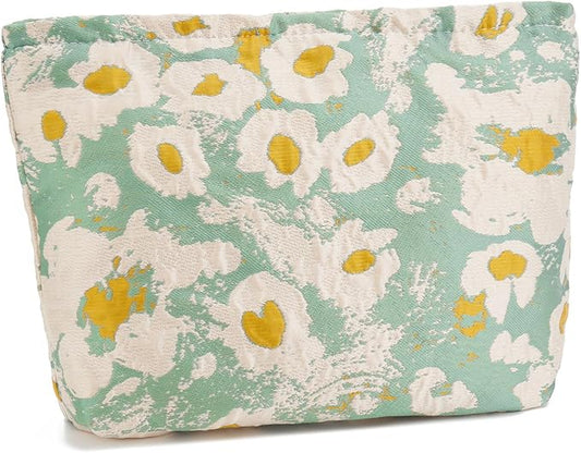 WOZEAH Floral Makeup Bag for Purse Small Cosmetic Pouch,Stylish Zipper Make up Pouch Travel Canvas Toiletry Bags(Jacquard Flower)