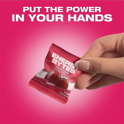 Energy Bytes Caffeine Gummies | Instant Energy Chews for Running, Cycling and Sports Performance | Vegan, Low Sugar | Cherry Charge (12-Pack)