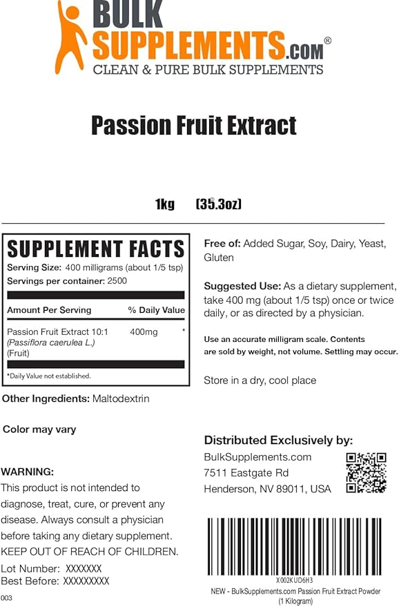 BulkSupplements.com Passion Fruit Extract Powder - Passion Fruit Supplement, Passion Fruit Powder - Gluten Free & No Added Sugar, 400mg per Serving, 5kg (11 lbs) (Pack of 5)