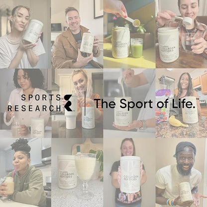 Sports Research Multi Collagen Protein Powder (Type I, II, III, V, X) with Hyaluronic Acid + Vitamin C | 5 Types of Food Based Collagen, 30 Servings (Unflavored)