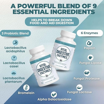 Vital Digestive Enzymes with Makzyme-Pro™ – Advanced Probiotic Complex for Digestive Support, Gut Health, Nutrient Absorption & Energy