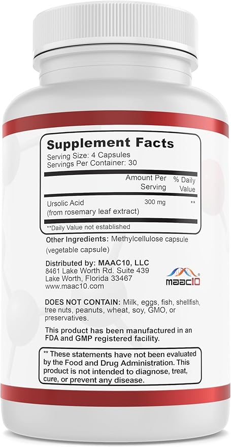 MAAC10 Ursolic Acid 300mg | Sourced from Rosemary Extract | Third-Party Lab Tested | AMPK & Sirtuin Activator