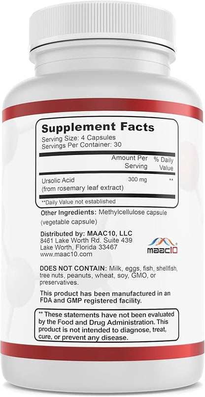 MAAC10 Ursolic Acid 300mg | Sourced from Rosemary Extract | Third-Party Lab Tested | AMPK & Sirtuin Activator