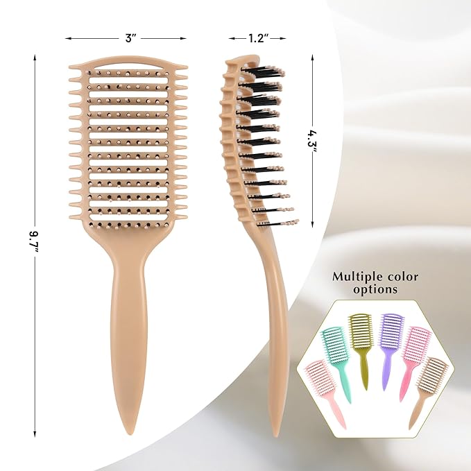 Curl Defining Brush, Vented Curly Hair Brush for Effortlessly Detangling Shaping and Defining Women's Men's Curls on All Wet or Dry Hair Types, Reduces Frizz (Beige)
