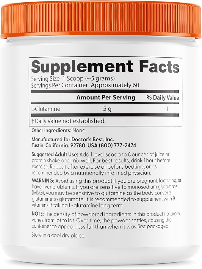 Doctor's Best Pure L-Glutamine Powder, Supports Muscle Mass, Strength & Post-Workout Recovery, Amino Acid, 300g