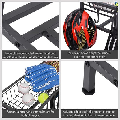 Sunix Bike Stand Rack, 3 Bicycle Floor Parking Stand, Bike Rack for Garage Storage, 3 Widths Adjustable Bike Slot for Mountain, Hybrid, Kids Bicycles, Indoor Outdoor Bike and Sports Storage Station