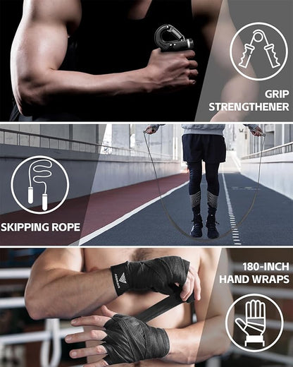 Punching Bag for Adults, 4ft PU Heavy Boxing Bag Set 12OZ Gloves for MMA Muay Thai Kickboxing Training Home Gym, Martial Art (Unfilled)