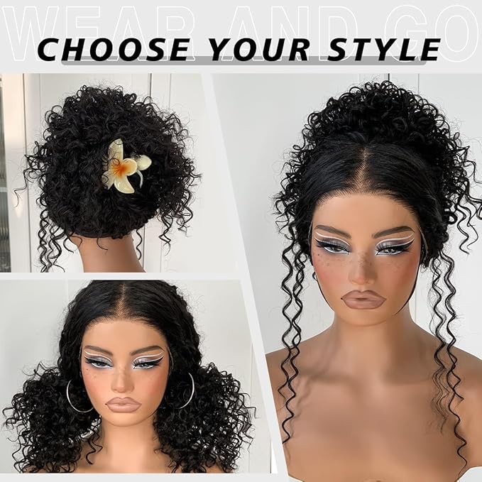 Wear And Go Glueless Wig Pre-Plucked Synthetic Curly Wig HD Lace Frontal Wig 13x6 Afro Wig Kinky Curly With Layer Beginners Friendly 18 Inch