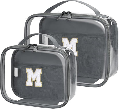 Wandering Nature Clear Makeup Bags 2 Pack Personalized Initial Makeup Pouch Preppy Small Cosmetic Pouch Organizer Travel Toiletry Bag, Birthday Gifts for Girlfriend Women
