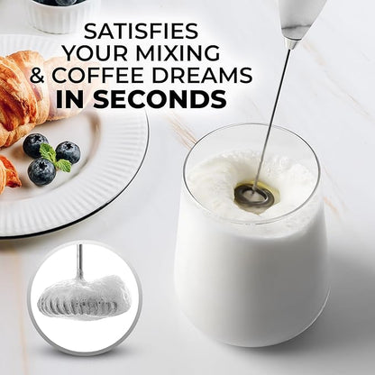 Zulay Powerful Milk Frother for Coffee with Powerful Motor - Handheld Frother Electric Whisk, Milk Foamer, Mini Mixer & Coffee Blender Frother for Frappe, Latte, Matcha, No Stand - Marble