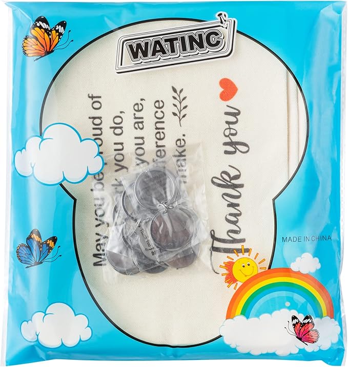 WATINC Appreciation Keychain Thank You Gifts Set - 6Pcs Thank You Key Chains & 6Pcs Proud of You Make a Difference Makeup Cosmetic Bags Inspirational Presents Bulk for Teacher Man Wowen