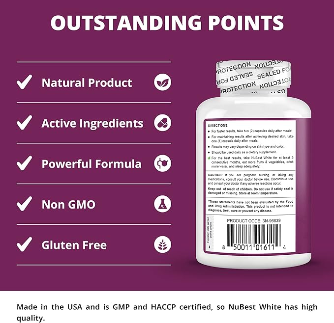 NuBest White - Glutathione 400mg & Milk Thistle Extract - Skin Brightening Supplement - Helps Beautiful and Radiant Skin - Antioxidant Supplement & Detoxification - 3 Pack | 3 Months Supply