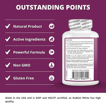 NuBest White - Glutathione 400mg & Milk Thistle Extract - Skin Brightening Supplement - Helps Beautiful and Radiant Skin - Antioxidant Supplement & Detoxification - 3 Pack | 3 Months Supply