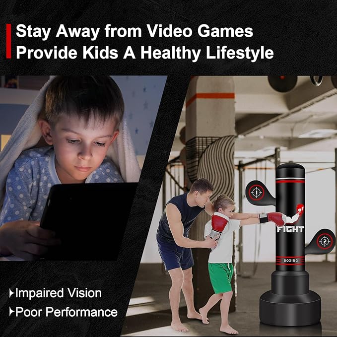 Upgraded Heavy Freestanding Punching Bag for Adults Teens, 70” Standing Punching Bag with Gloves, Pump and Jump Rope, Boxing Reflex Ball, Women Men Kickboxing Bags for Training MMA Fitness Home Gym