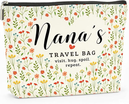 Nana's Travel Bag Mothers Day Makeup Bag Nana Grandma Gifts Grandma Birthday Gifts Funny Coloful Floral Cosmetic Bag for Women Nana Gigi Mimi Nanny Granny Chirstmas Appreciation Retirement Gifts
