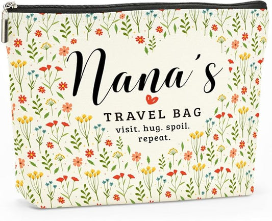 Nana's Travel Bag Mothers Day Makeup Bag Nana Grandma Gifts Grandma Birthday Gifts Funny Coloful Floral Cosmetic Bag for Women Nana Gigi Mimi Nanny Granny Chirstmas Appreciation Retirement Gifts