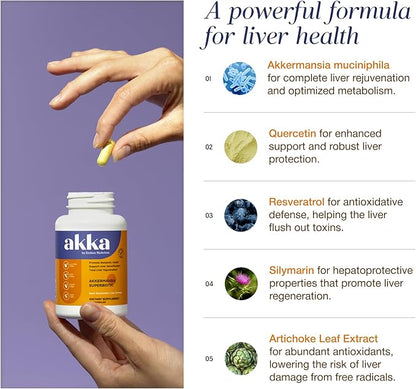 AKKA Premium Liver Cleanse Detox & Repair Superbiotic: Liver Detox, Regeneration, & Restoration Liver Support Supplement with Bioavailable Pasteurized Akkermansia | Vitality | Metabolism | Immunity