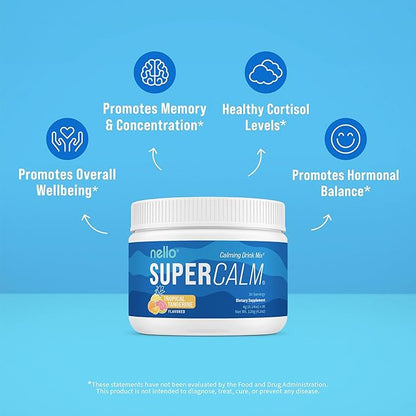 Supercalm Powdered Drink Mix, Tropical Tangerine, L Theanine, Ksm-66 Ashwagandha, Magnesium Glycinate, Vitamin D 3, Supplements for Relaxation & Focus, Natural, No Sugar, Non GMO, 30 Srvg