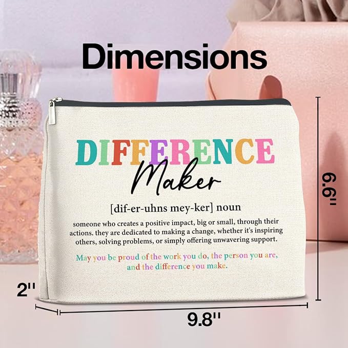 Difference Maker Gifts Makeup Bag Leaving Retirement New Job Going Away Gifts, Thank You Gifts Difference Maker Definition Cosmetic Bag Zipper Makeup Pouch