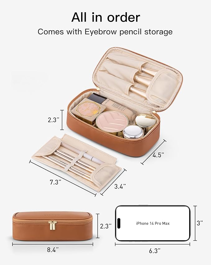 Vlando Travel Makeup Bag,Small Makeup Bag for Women,Gifts for Women Girls, Makeup Pouch Purse Travel Essentials Toiletries-Brown
